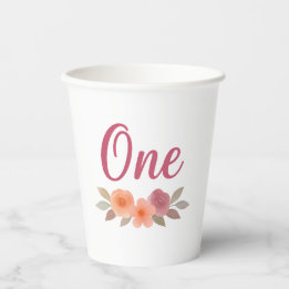Vasos De Papel Boho Acuarela Floral Primer Cumpleaños