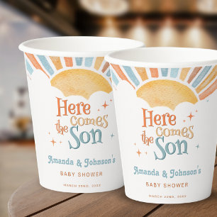 Vasos De Papel Boho Aquí Viene el Hijo Fiesta de Bebé