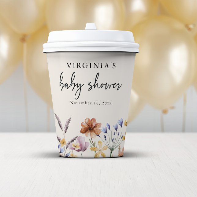 Vasos De Papel Boho Baby Shower (Boho Floral Baby Shower Paper Cups by Painted Paperie
)