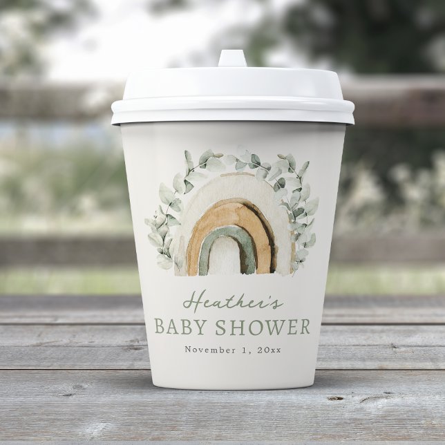 Vasos De Papel Boho Bebé Arcoíris (Boho Watercolor Eucalyptus  Rainbow Baby Shower Paper Cups Decor by Painted Paperie
)