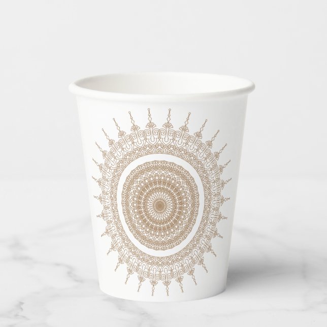 Vasos De Papel Boho blanco bohemiano de Mandala (Anverso)