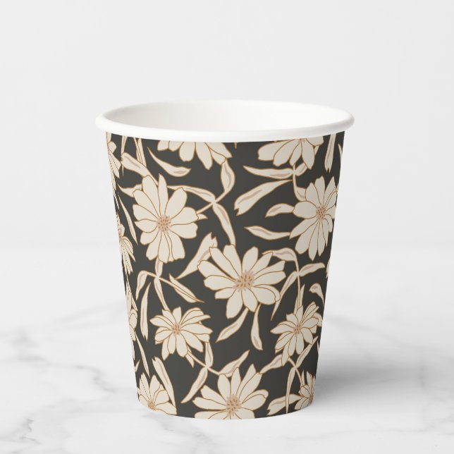 Vasos De Papel Boho Boda moderno de marfil negro botánico (Anverso)
