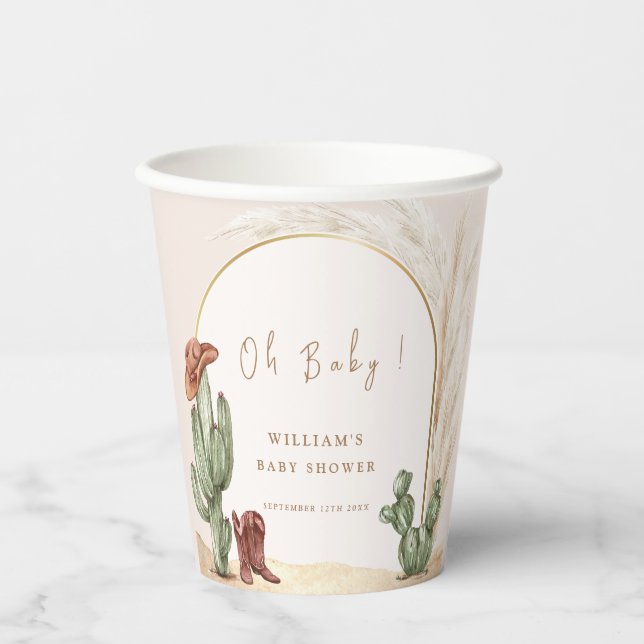 Vasos De Papel Boho Cactus Arch Desert Cowboy Baby Shower (Anverso)