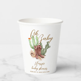 Vasos De Papel Boho Cactus Cowboy moderno zapata Baby Shower