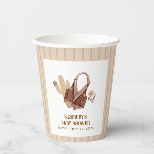 Vasos De Papel Boho Cactus Cowgirl Neutral ruso Baby Shower (Anverso)