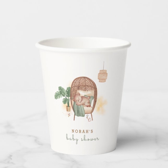Vasos De Papel Boho Cosy Teddy Bear Sleep Baby Shower (Anverso)