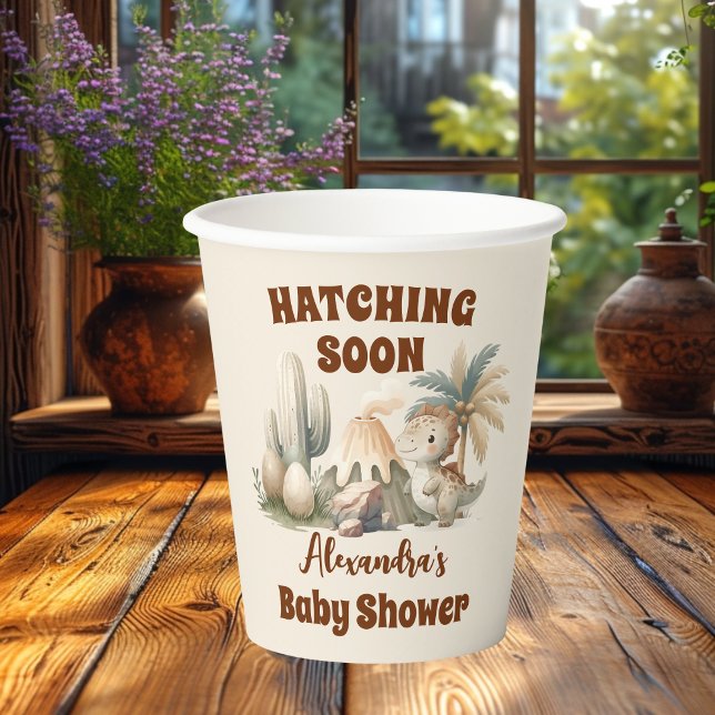 Vasos De Papel Boho Cute Hatching pronto Dinosaur Baby Shower (Subido por el creador)