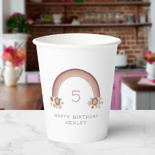 Vasos De Papel Boho Daisy Floral Rainbow Chicas Cumpleaños