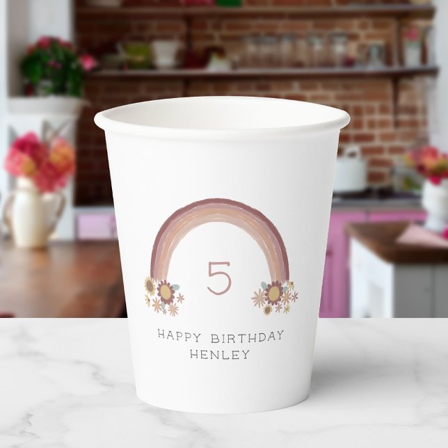Vasos De Papel Boho Daisy Floral Rainbow Chicas Cumpleaños (Subido por el creador)