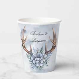 Vasos De Papel Boho Deer Antler con el Boda de Blue Florals