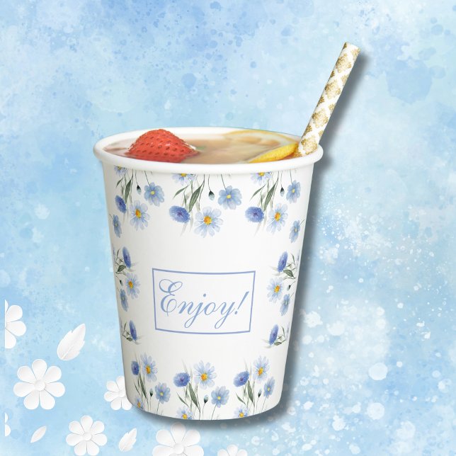 Vasos De Papel Boho Dusty Blue Wildflower Baby Shower (Subido por el creador)