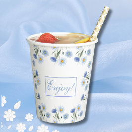 Vasos De Papel Boho Dusty Blue Wildflower Bridal Shower