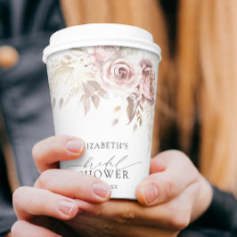 Vasos De Papel Boho Dusty Rosa ducha de novia con flores rosadas