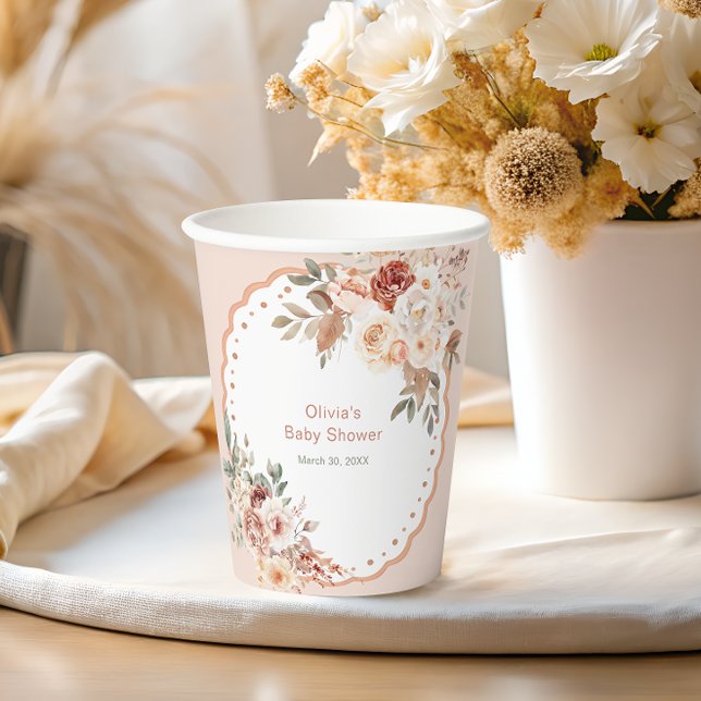 Vasos De Papel Boho Elegant Floral Baby Shower (Subido por el creador)