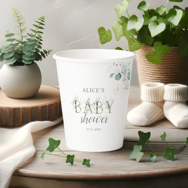 Vasos De Papel Boho Eucalyptus deja Baby Shower (Subido por el creador)