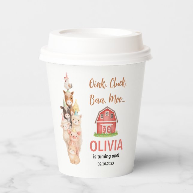 Vasos De Papel Boho Farm Animal 1st Birthday |Cute Rustic Barnyad (Anverso)