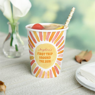 Vasos De Papel Boho First Trip Around the Sun 1st Birthday Party