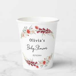Vasos De Papel Boho floral Baby Shower red wildflower watercolor