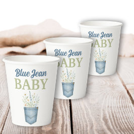 Vasos De Papel Boho Floral Denim Pocket Blue Jean Baby Shower