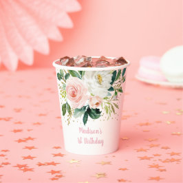 Vasos De Papel Boho Floral Pink Gold Birday