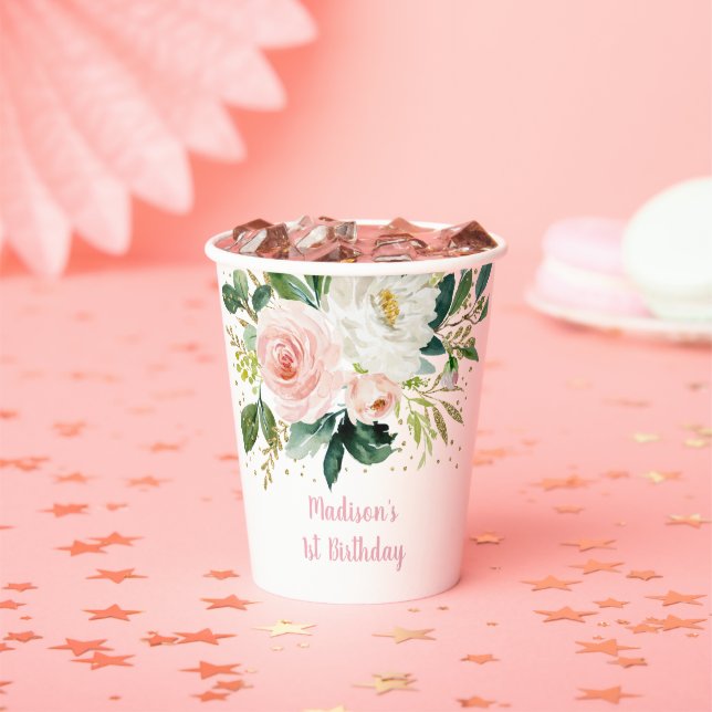 Vasos De Papel Boho Floral Pink Gold Birday (in situ)