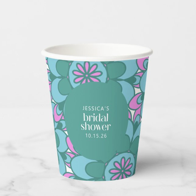Vasos De Papel Boho Flower Groovy Green Bridal Shower Personaliza
