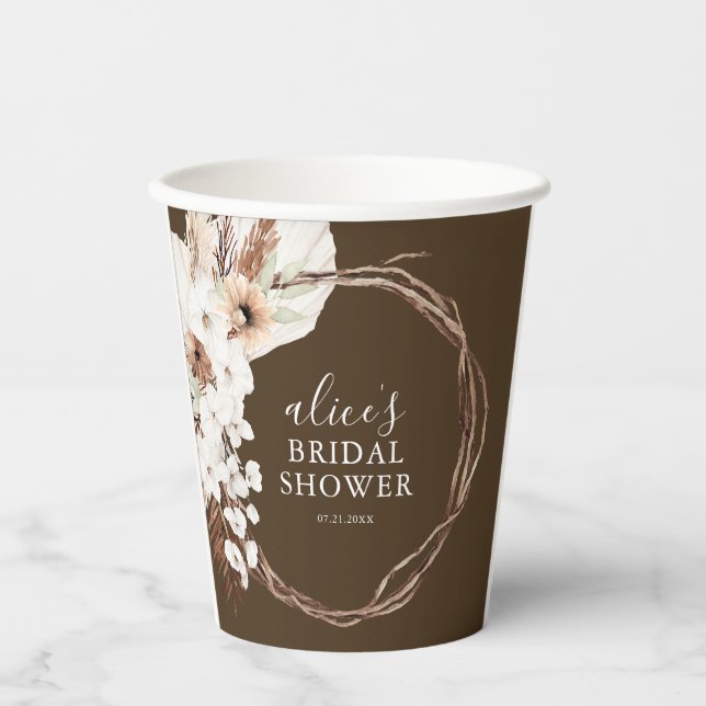 Vasos De Papel Boho Flowers Pampa Grass Botanical Bridal Shower (Anverso)