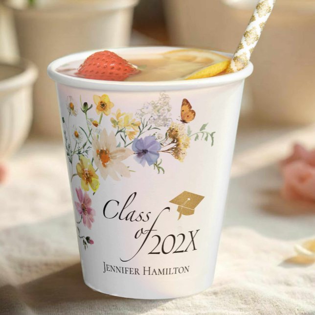 Vasos De Papel Boho Gilded Wildflower Bouquet Clase de Graduación (Subido por el creador)