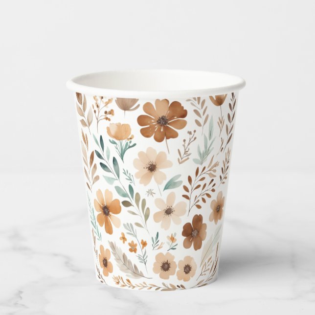 Vasos De Papel Boho Light Brown Flower  (Anverso)