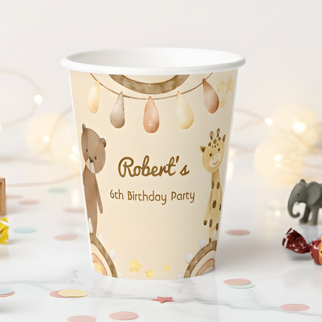 Vasos De Papel Boho lindo Oso y niños de la jirafa Cumpleaños (Subido por el creador)