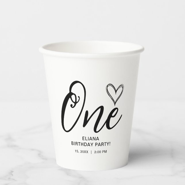 Vasos De Papel Boho mínimo moderno Primer cumpleaños (Anverso)