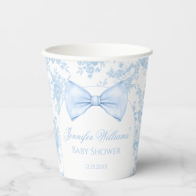 Vasos De Papel Boho Moda Blue Bow Floral Baby Shower Cubos de pap (Anverso)