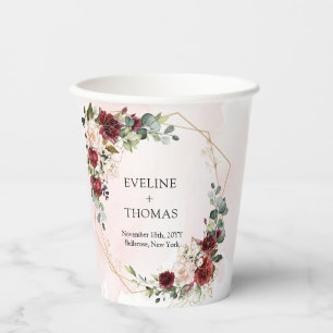 Vasos De Papel Boho moderno burgundy floral de marco dorado