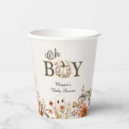 Vasos De Papel Boho Otoño Fantasma Floral Oh Chico Baby Shower 