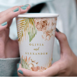 Vasos De Papel Boho Pampas Boda de las flores secas tropicales