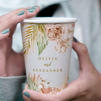 Vasos De Papel Boho Pampas Boda de las flores secas tropicales