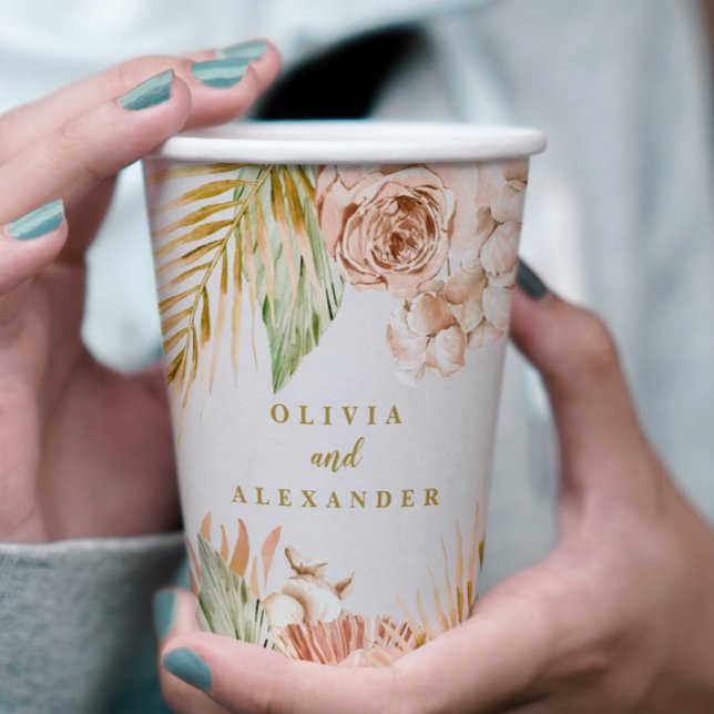 Vasos De Papel Boho Pampas Boda de las flores secas tropicales (Subido por el creador)