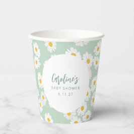 Vasos De Papel Boho Pastel Sage Daisies Personalizado Floral Baby