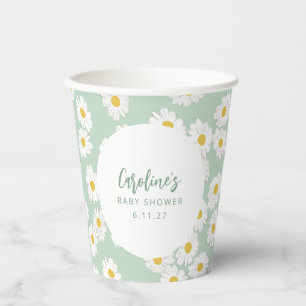 Vasos De Papel Boho Pastel Sage Daisies Personalizado Floral Baby