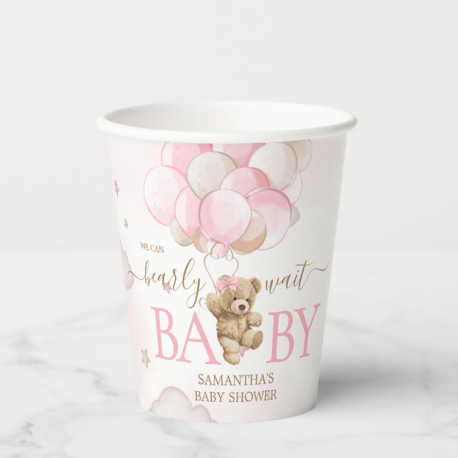 Vasos De Papel Boho Pink Bear Balloon Baby Shower (Anverso)