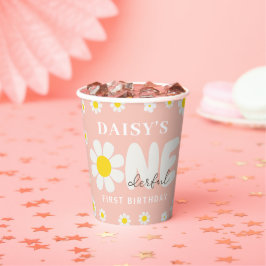 Vasos De Papel Boho Pink Cute Daisy Flowers Primer Fiesta de cump