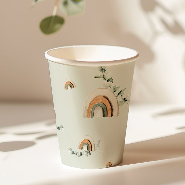 Vasos De Papel Boho rainbows eucalyptus vivero ducha de bebé (Subido por el creador)