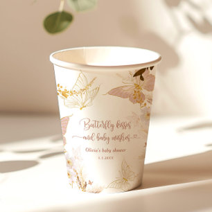 Vasos De Papel Boho Relieve metalizado de oro mariposa besa ducha