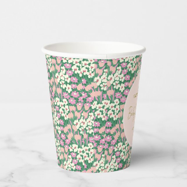 Vasos De Papel Boho Retro Pink Sage Floral Baby Shower (Derecha)