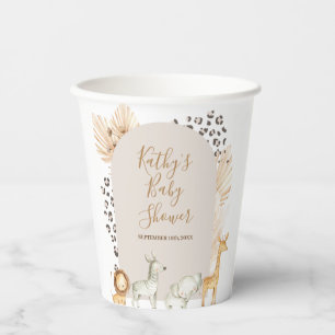 Vasos De Papel Boho Safari Animals Pampas Cups de Papel Blanco
