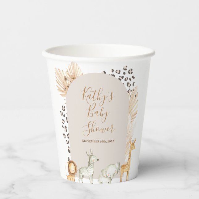 Vasos De Papel Boho Safari Animals Pampas Cups de Papel Blanco (Anverso)