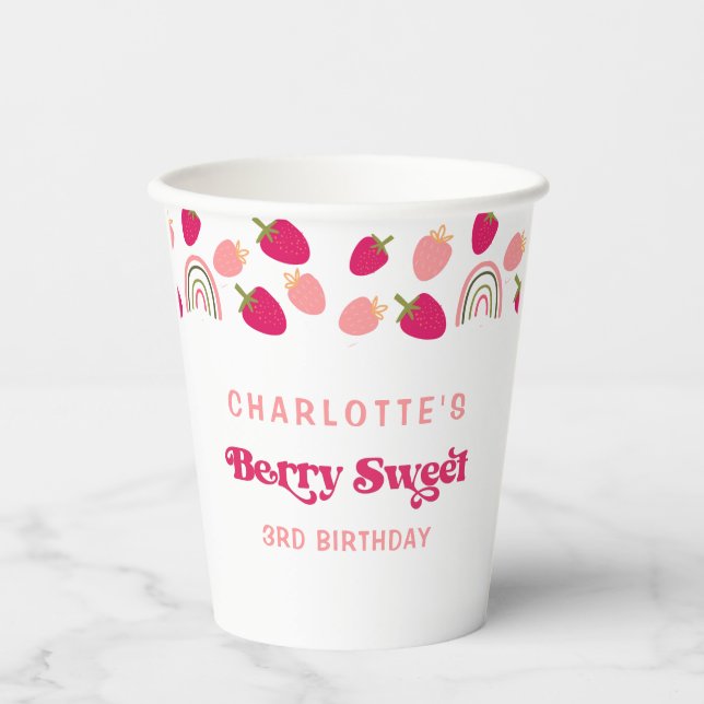 Vasos De Papel Boho Strawberry Berry Sweet Birthday (Anverso)