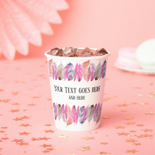 Vasos De Papel Boho Style Feather Cup con tu texto