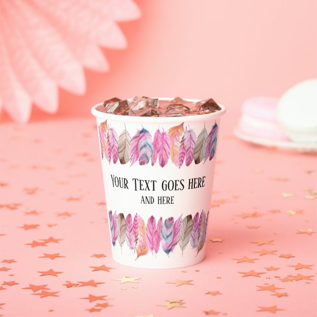 Vasos De Papel Boho Style Feather Cup con tu texto (in situ)