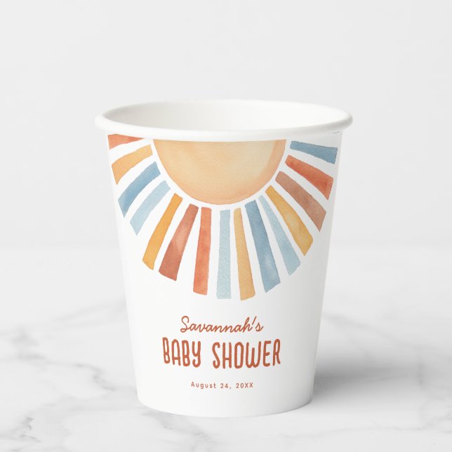 Vasos De Papel Boho Sunshine Gender Neutral Baby Shower (Anverso)